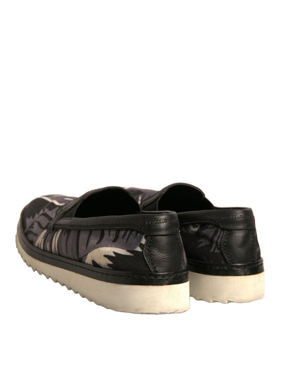 Dolce & Gabbana Black Canvas Tropical Print Slip On Shoes - SMARTMARTNZ