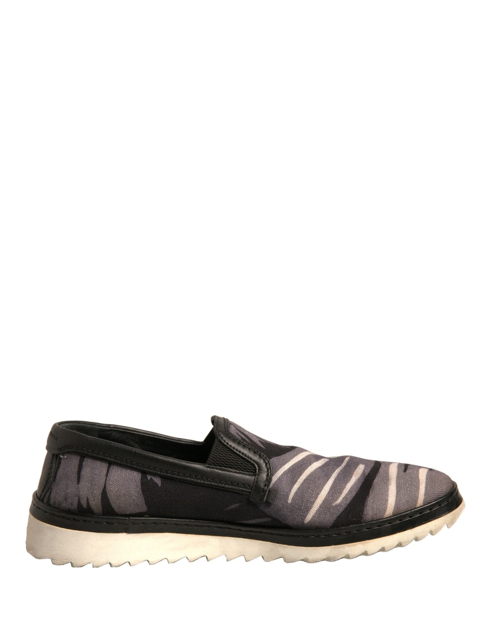 Dolce & Gabbana Black Canvas Tropical Print Slip On Shoes - SMARTMARTNZ