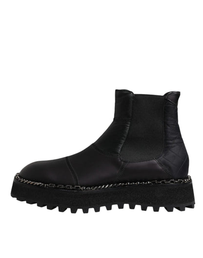 Dolce & Gabbana Black Chelsea Boots Leather Slip On Shoes - SMARTMARTNZ