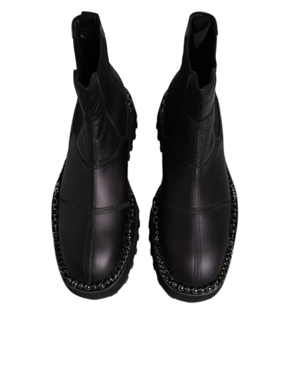 Dolce & Gabbana Black Chelsea Boots Leather Slip On Shoes - SMARTMARTNZ