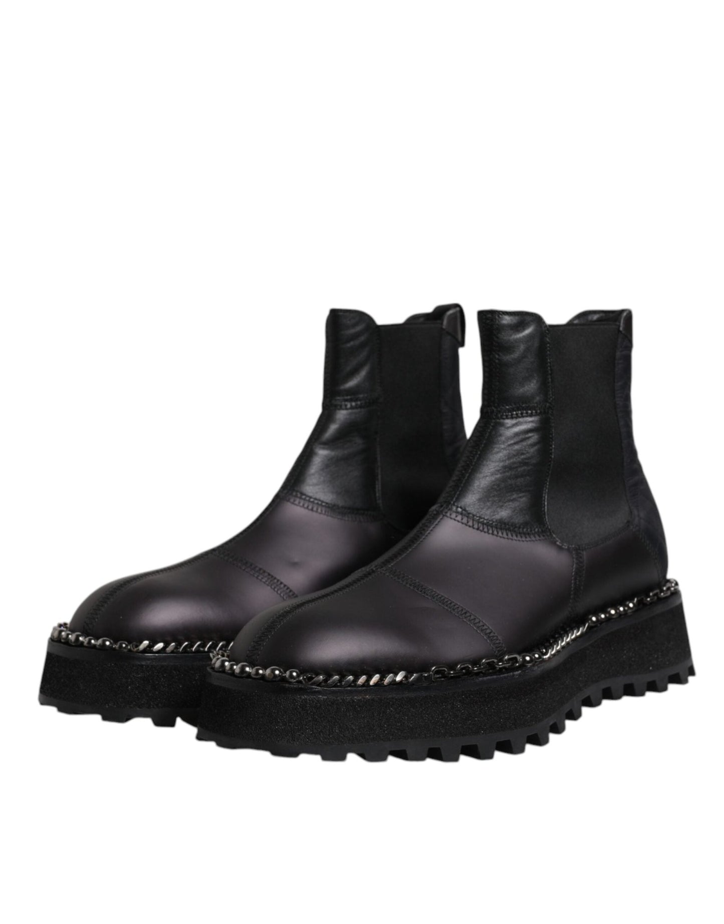 Dolce & Gabbana Black Chelsea Boots Leather Slip On Shoes - SMARTMARTNZ