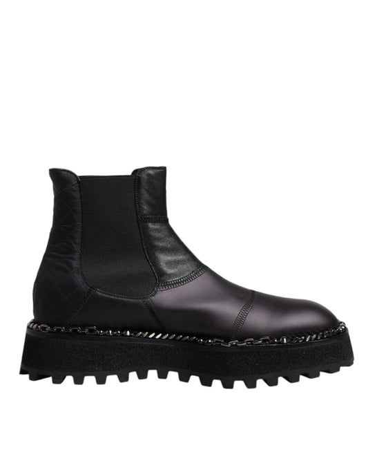 Dolce & Gabbana Black Chelsea Boots Leather Slip On Shoes - SMARTMARTNZ