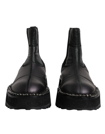 Dolce & Gabbana Black Chelsea Boots Leather Slip On Shoes - SMARTMARTNZ