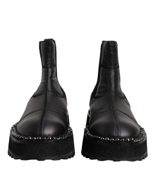 Dolce & Gabbana Black Chelsea Boots Leather Slip On Shoes - SMARTMARTNZ