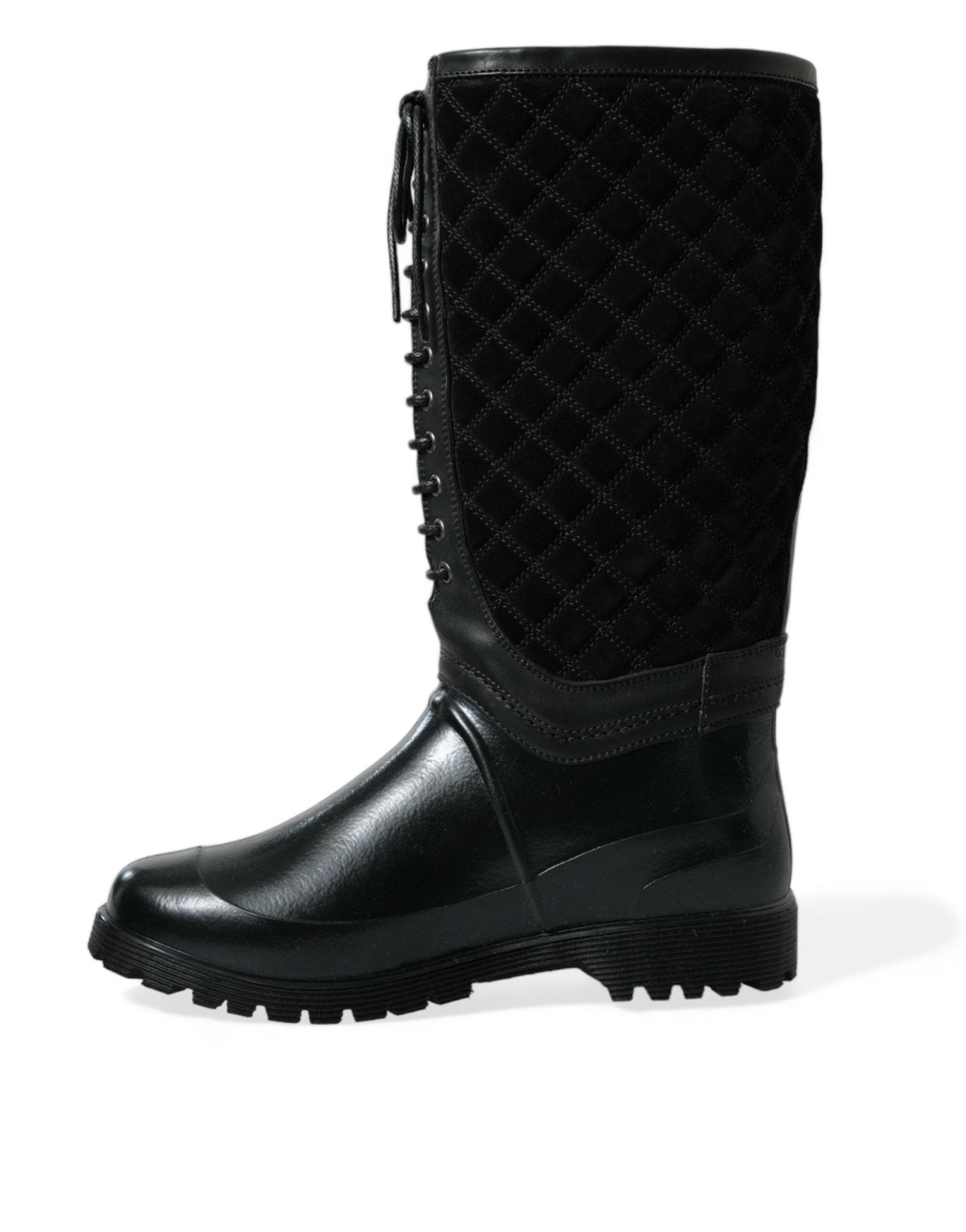 Dolce & Gabbana Black Chioggia Rubber Suede Rain Boots Shoes - SMARTMARTNZ