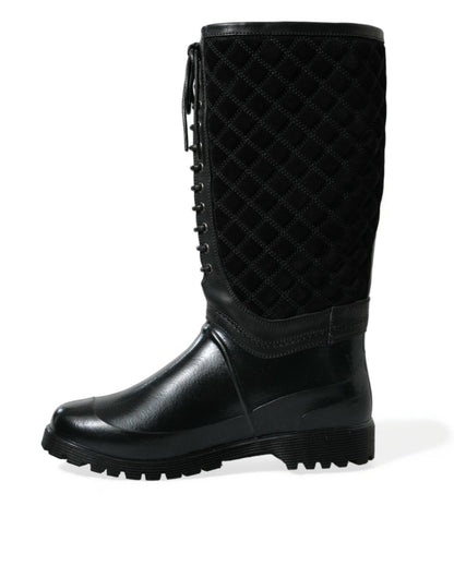 Dolce & Gabbana Black Chioggia Rubber Suede Rain Boots Shoes - SMARTMARTNZ