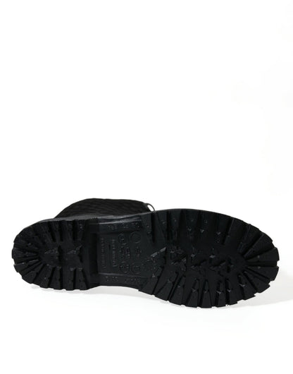Dolce & Gabbana Black Chioggia Rubber Suede Rain Boots Shoes - SMARTMARTNZ