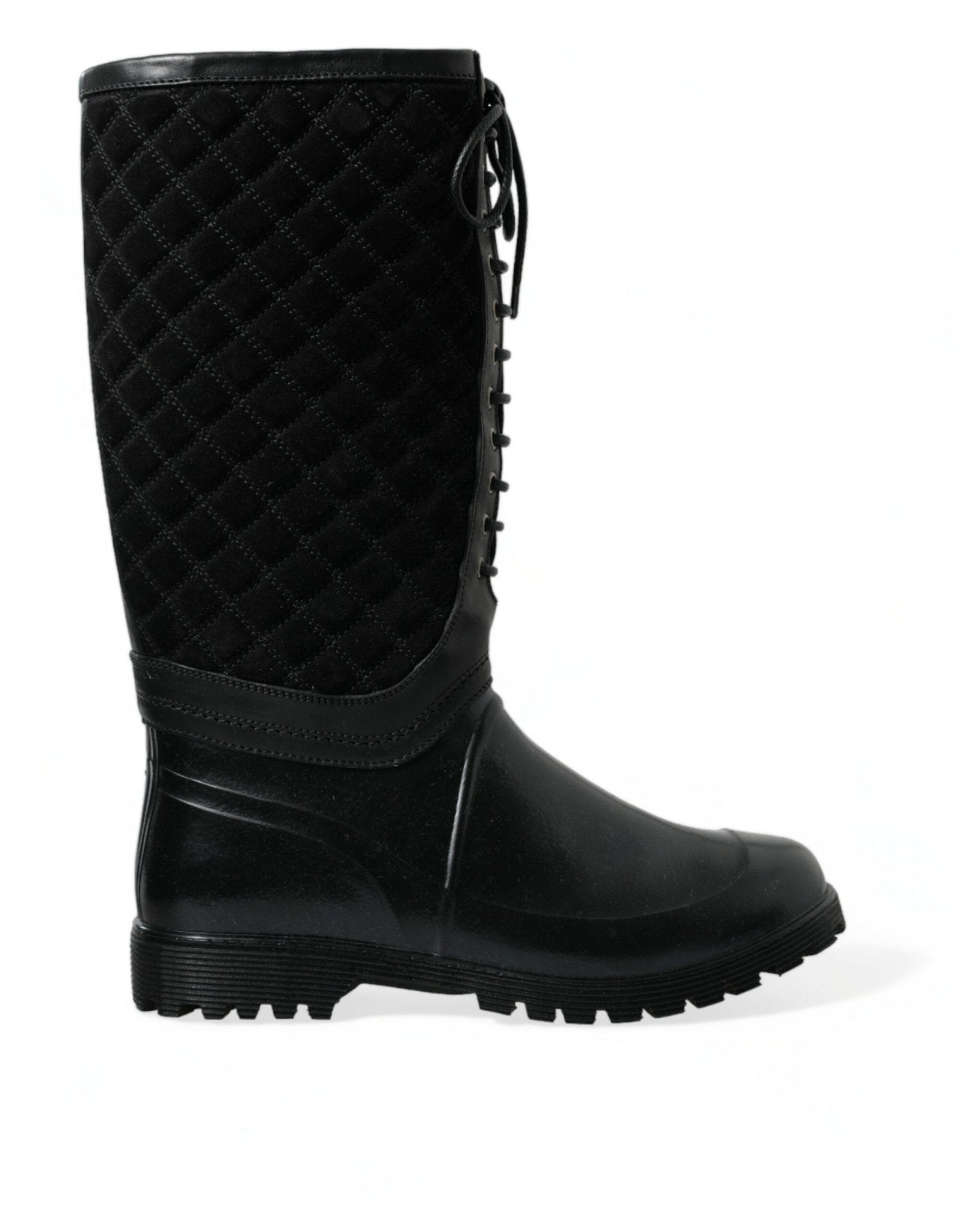 Dolce & Gabbana Black Chioggia Rubber Suede Rain Boots Shoes - SMARTMARTNZ