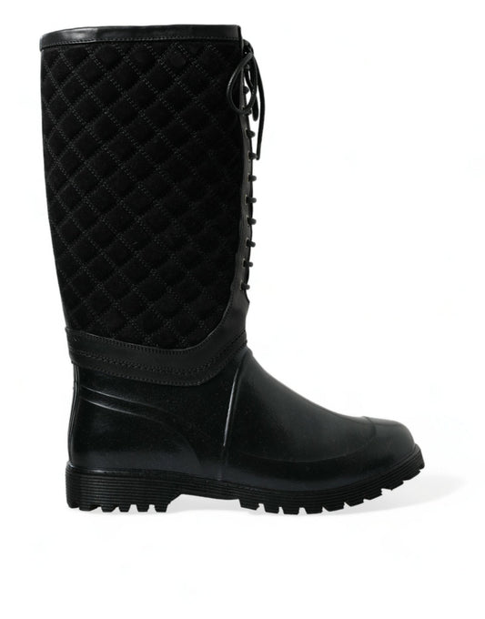 Dolce & Gabbana Black Chioggia Rubber Suede Rain Boots Shoes - SMARTMARTNZ