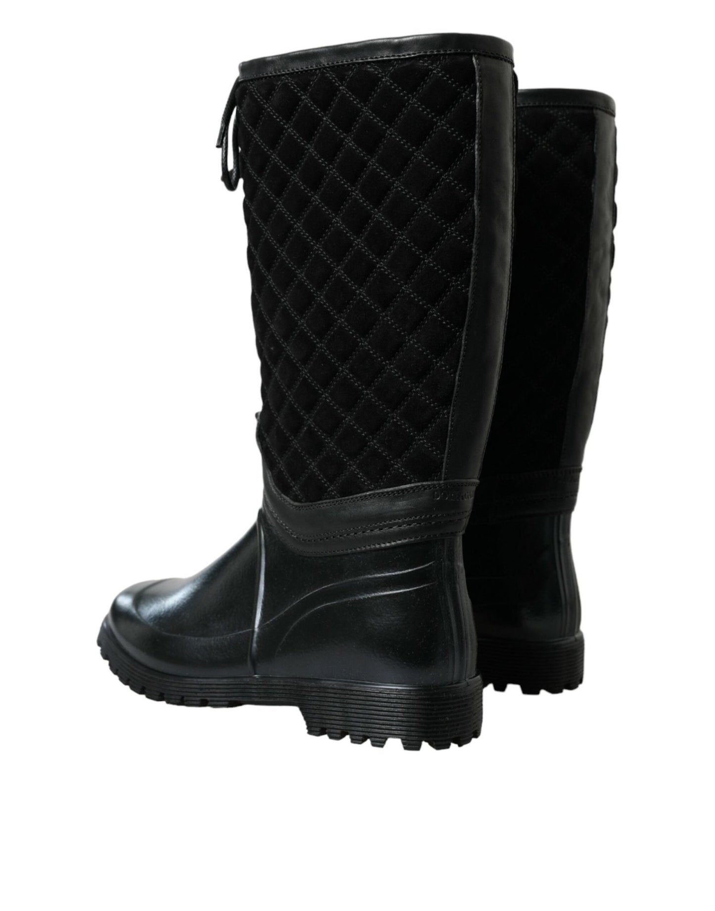 Dolce & Gabbana Black Chioggia Rubber Suede Rain Boots Shoes - SMARTMARTNZ