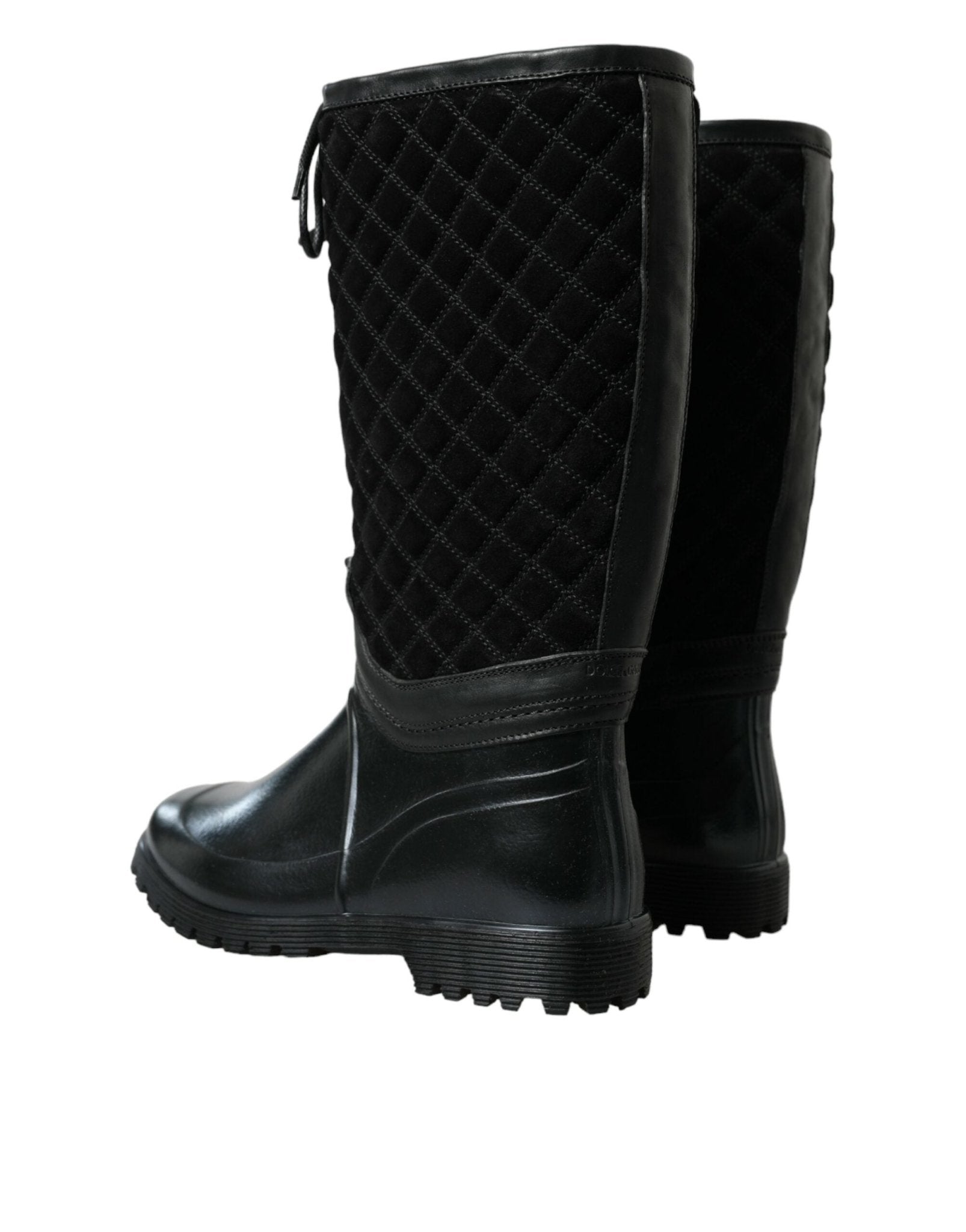 Dolce & Gabbana Black Chioggia Rubber Suede Rain Boots Shoes - SMARTMARTNZ