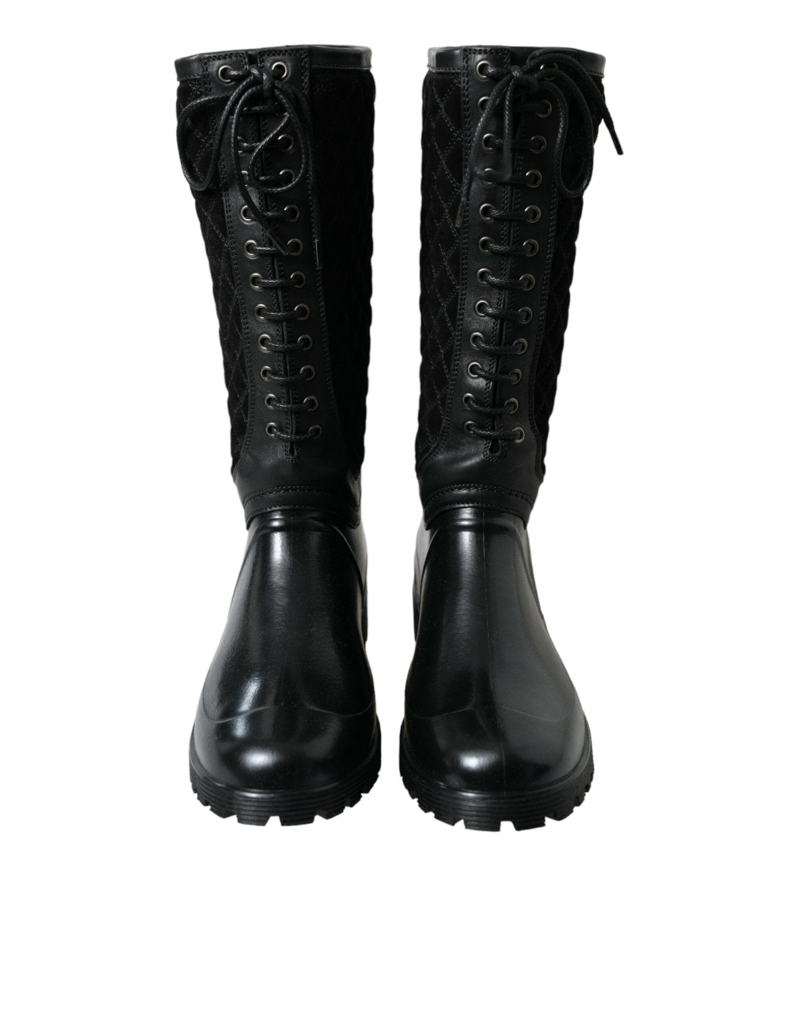 Dolce & Gabbana Black Chioggia Rubber Suede Rain Boots Shoes - SMARTMARTNZ
