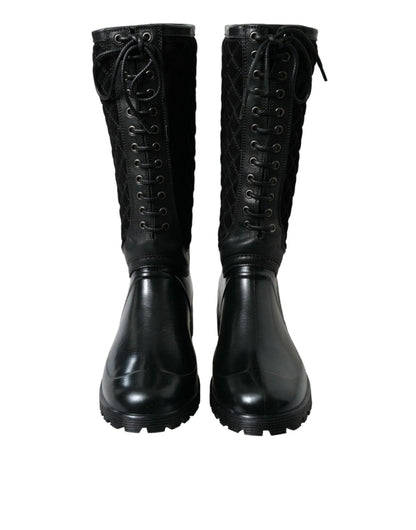 Dolce & Gabbana Black Chioggia Rubber Suede Rain Boots Shoes - SMARTMARTNZ