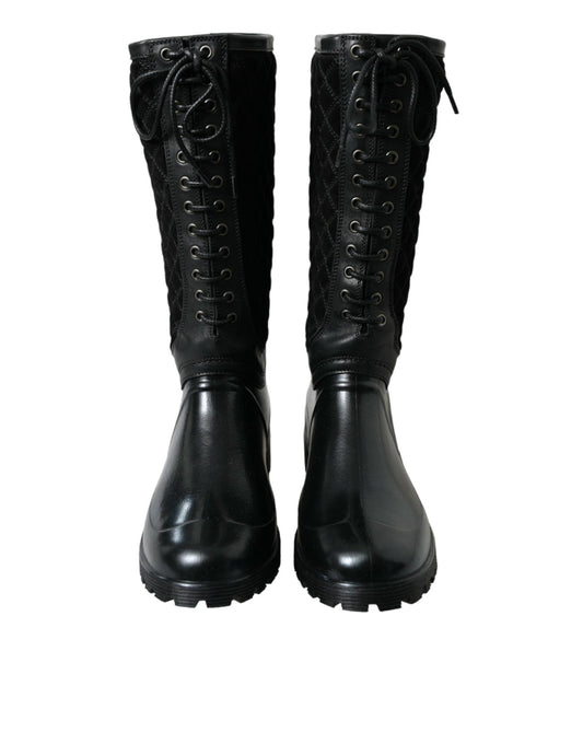 Dolce & Gabbana Black Chioggia Rubber Suede Rain Boots Shoes - SMARTMARTNZ