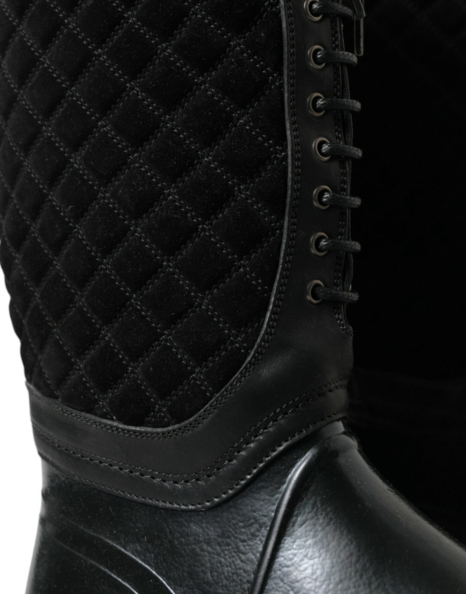 Dolce & Gabbana Black Chioggia Rubber Suede Rain Boots Shoes - SMARTMARTNZ