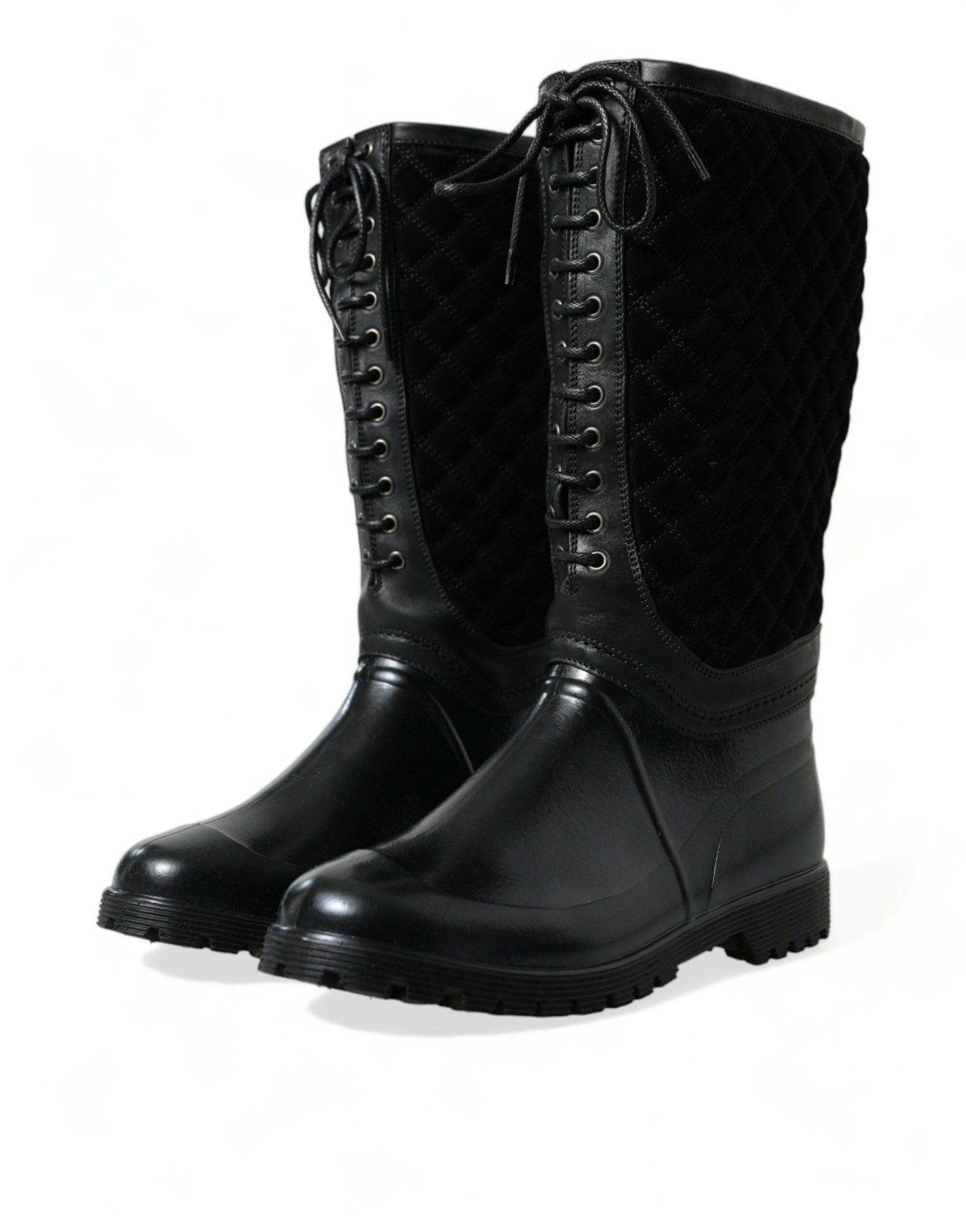 Dolce & Gabbana Black Chioggia Rubber Suede Rain Boots Shoes - SMARTMARTNZ