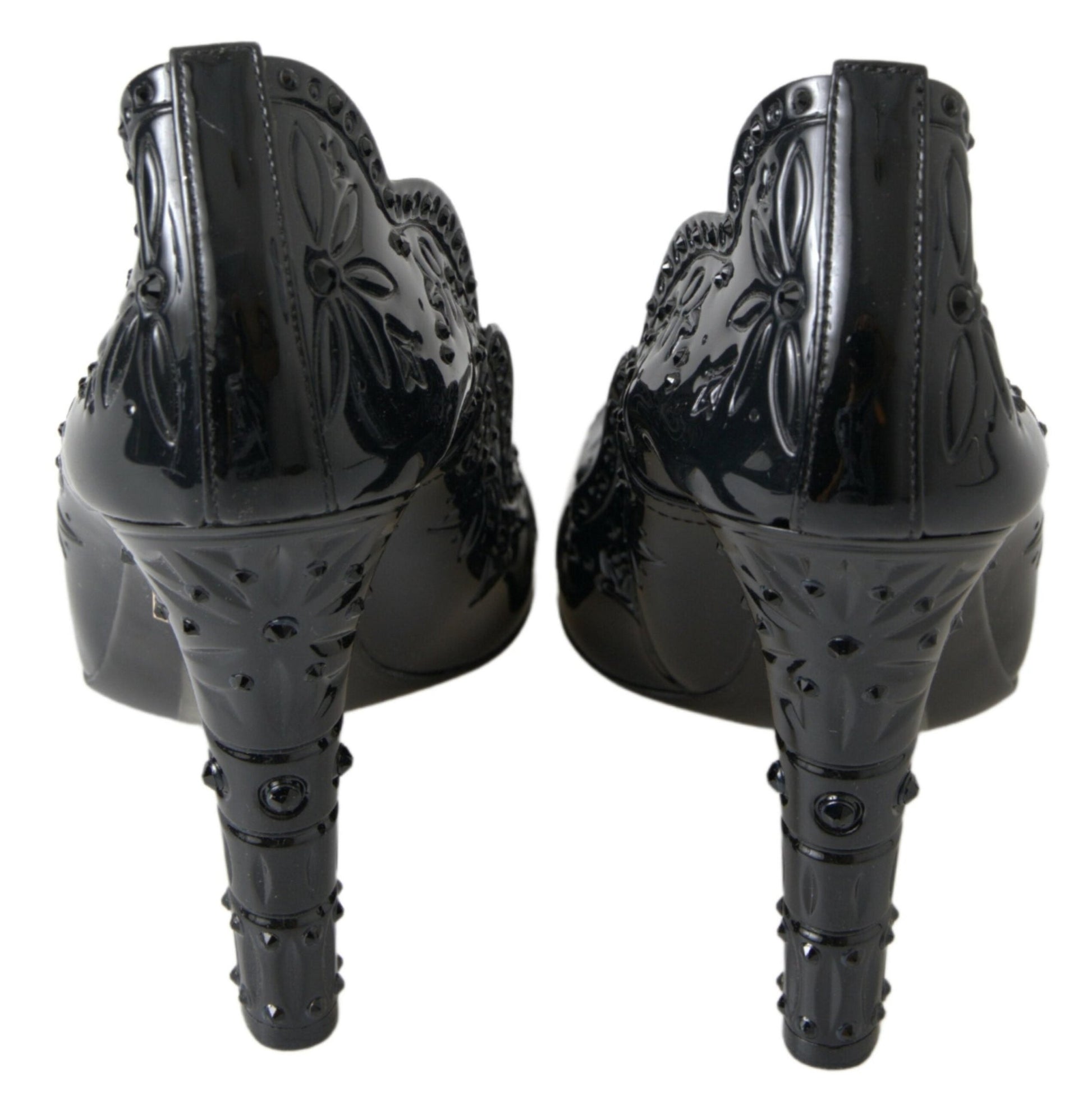 Dolce & Gabbana Black CINDERELLA Floral Crystal Heels Shoes - SMARTMARTNZ