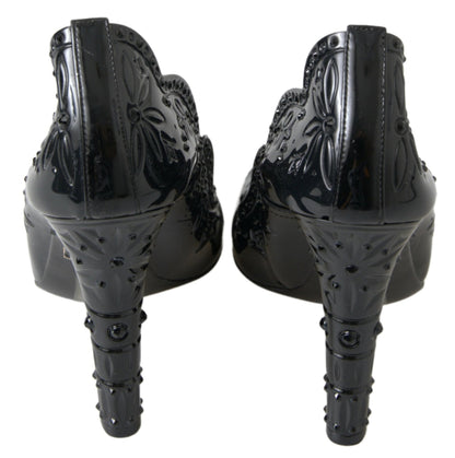 Dolce & Gabbana Black CINDERELLA Floral Crystal Heels Shoes - SMARTMARTNZ