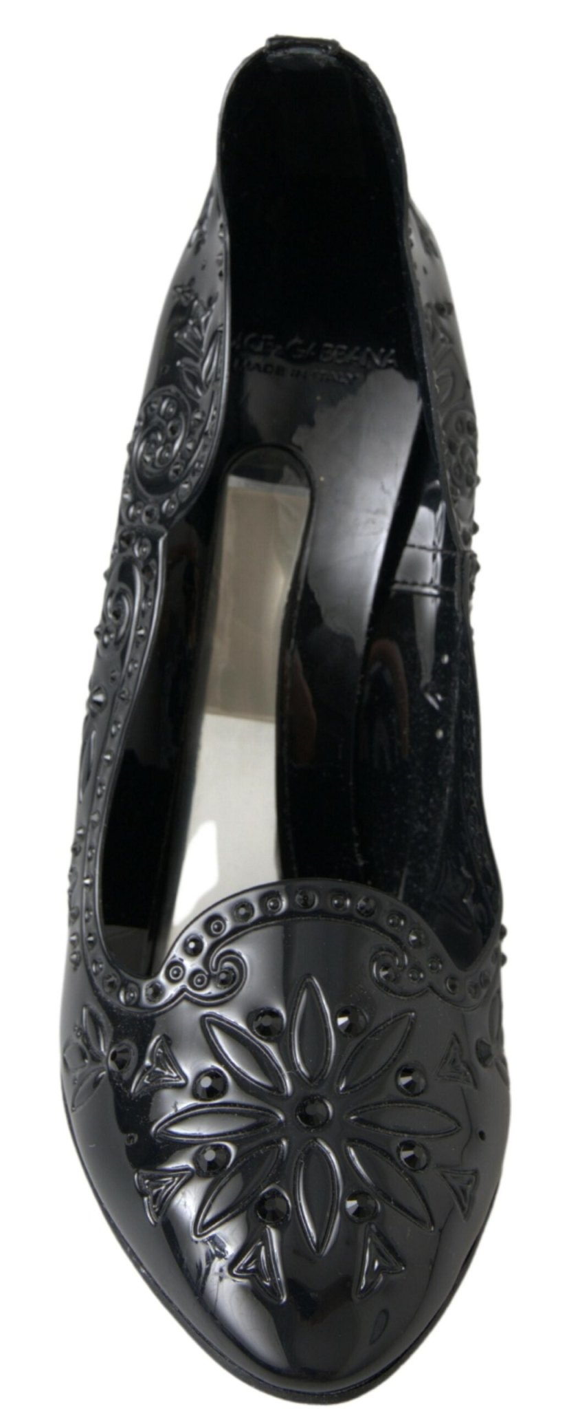 Dolce & Gabbana Black CINDERELLA Floral Crystal Heels Shoes - SMARTMARTNZ