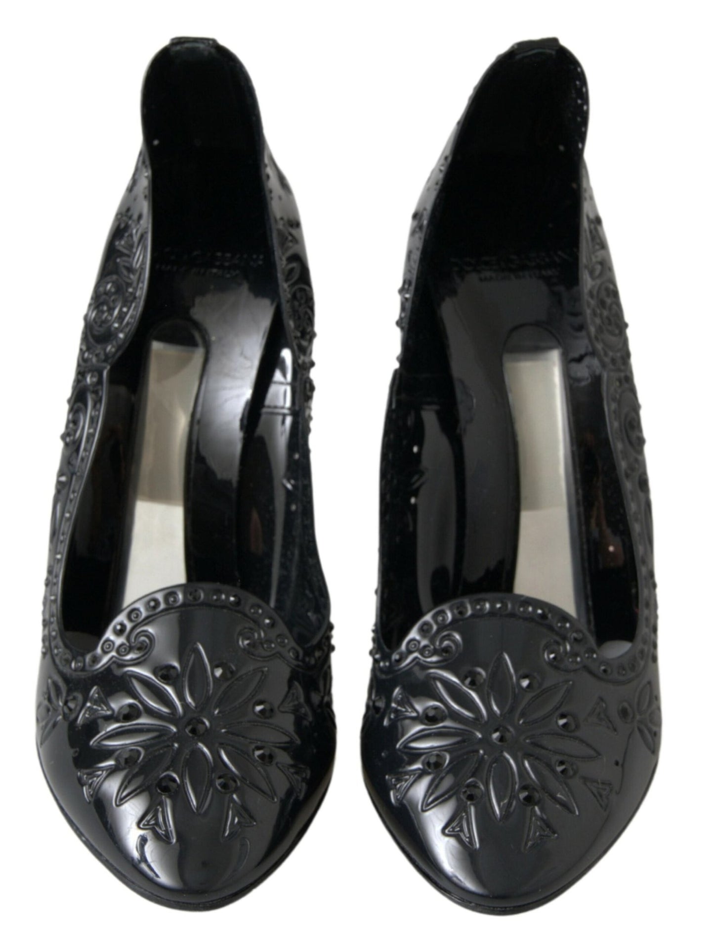 Dolce & Gabbana Black CINDERELLA Floral Crystal Heels Shoes - SMARTMARTNZ