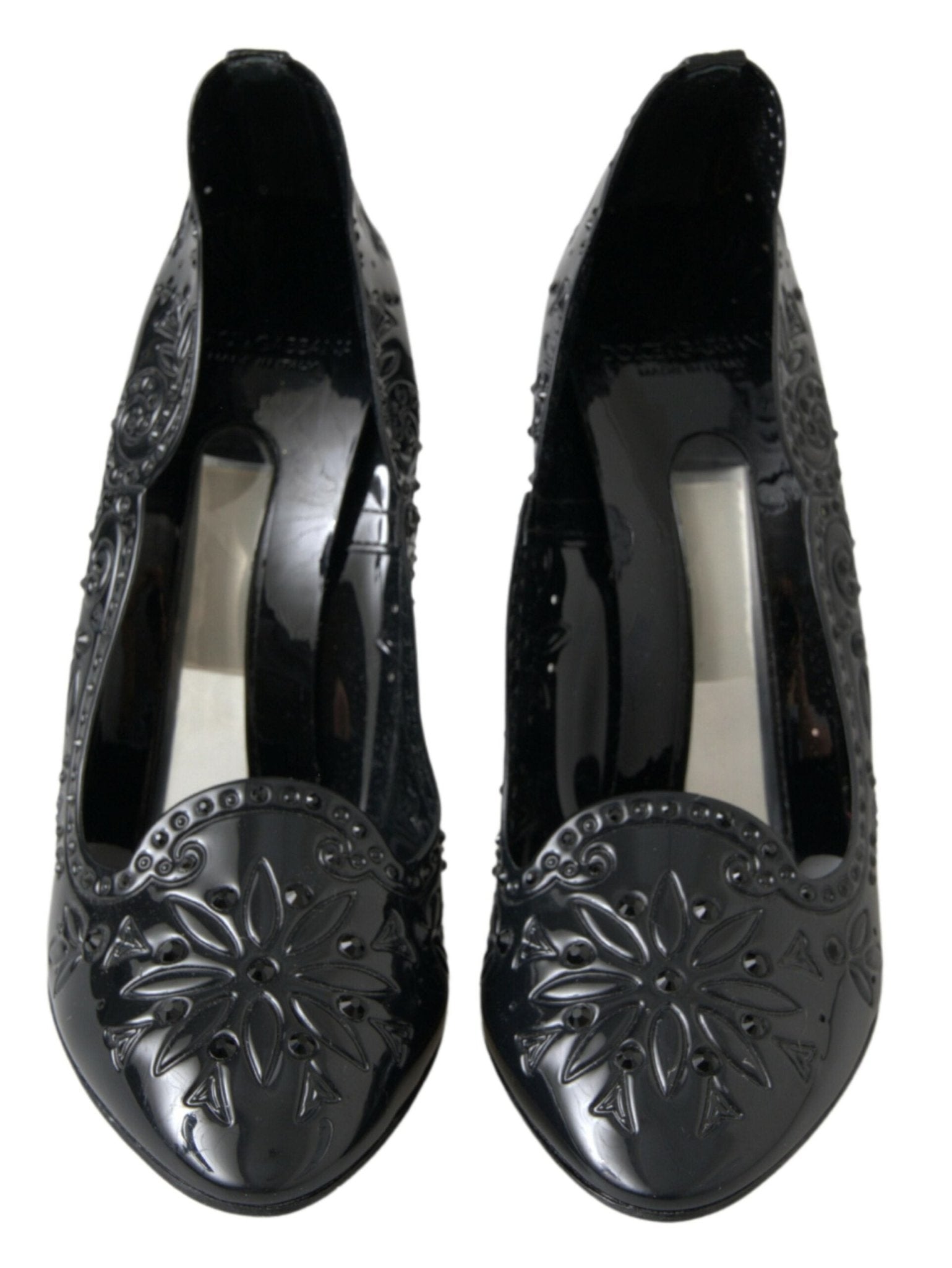 Dolce & Gabbana Black CINDERELLA Floral Crystal Heels Shoes - SMARTMARTNZ