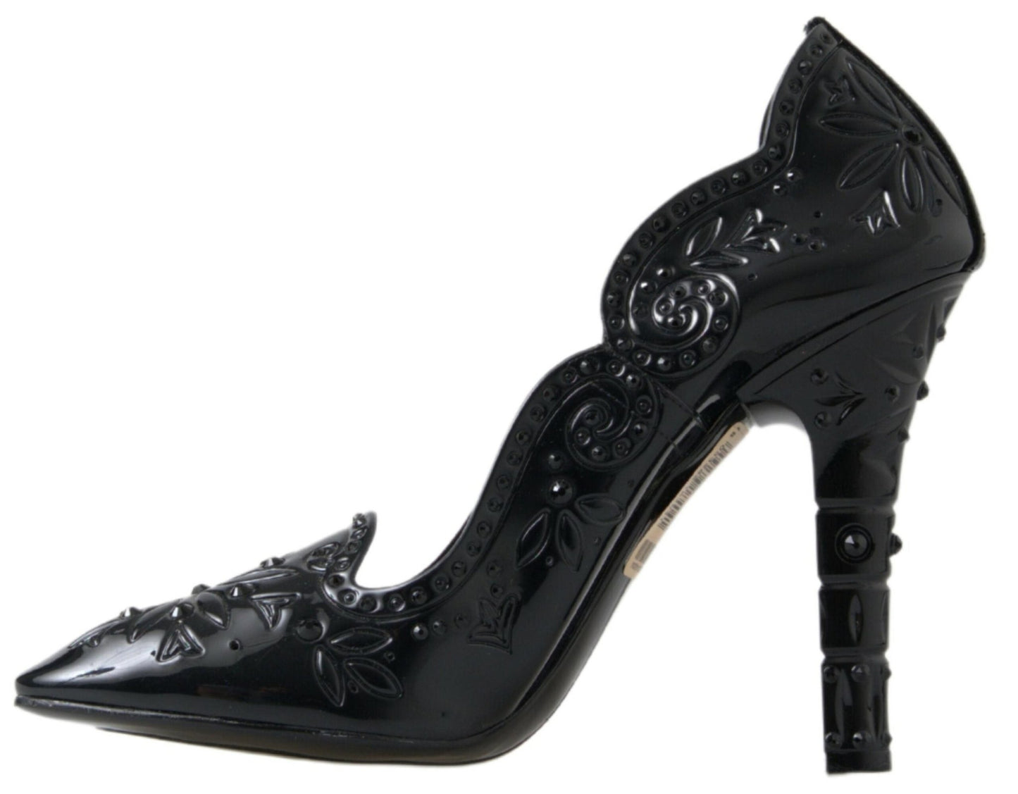 Dolce & Gabbana Black CINDERELLA Floral Crystal Heels Shoes - SMARTMARTNZ