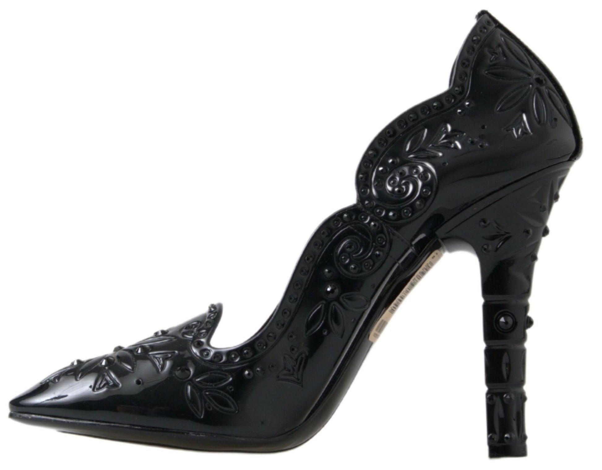 Dolce & Gabbana Black CINDERELLA Floral Crystal Heels Shoes - SMARTMARTNZ