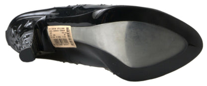 Dolce & Gabbana Black CINDERELLA Floral Crystal Heels Shoes - SMARTMARTNZ