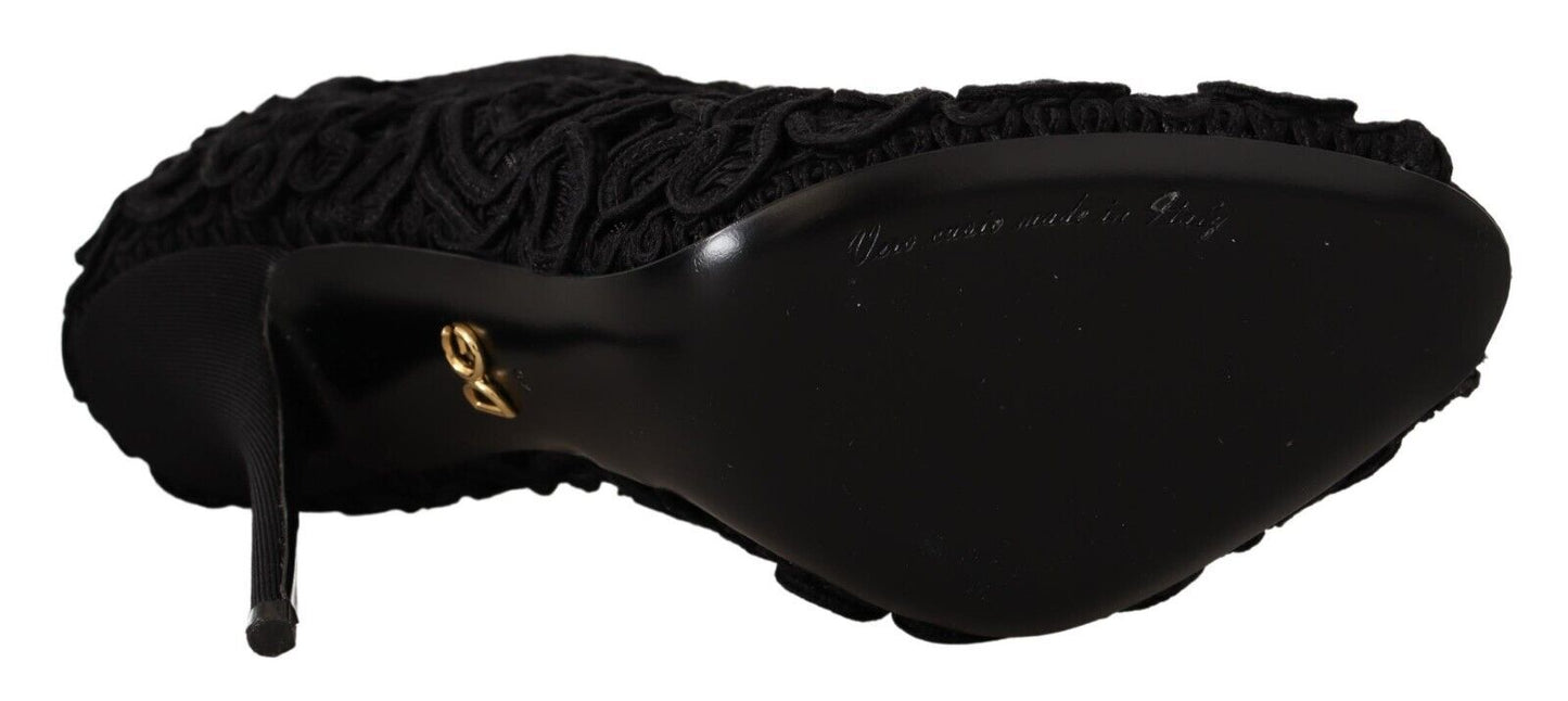Dolce & Gabbana Black Cordonetto Ricamo Pump Open Toe Shoes - SMARTMARTNZ