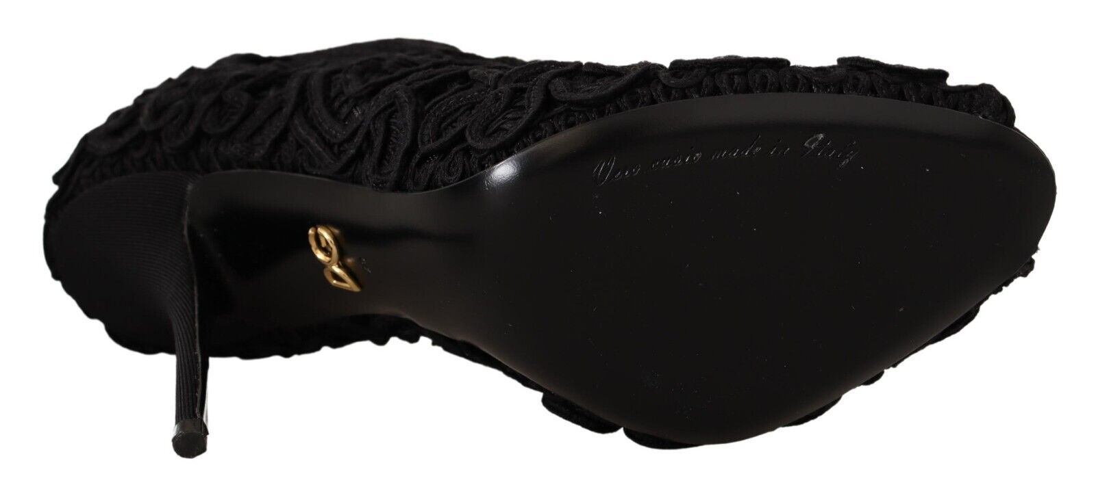 Dolce & Gabbana Black Cordonetto Ricamo Pump Open Toe Shoes - SMARTMARTNZ