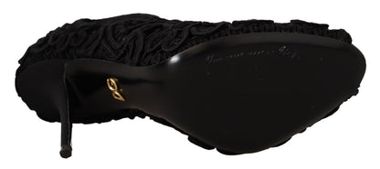 Dolce & Gabbana Black Cordonetto Ricamo Pump Open Toe Shoes - SMARTMARTNZ