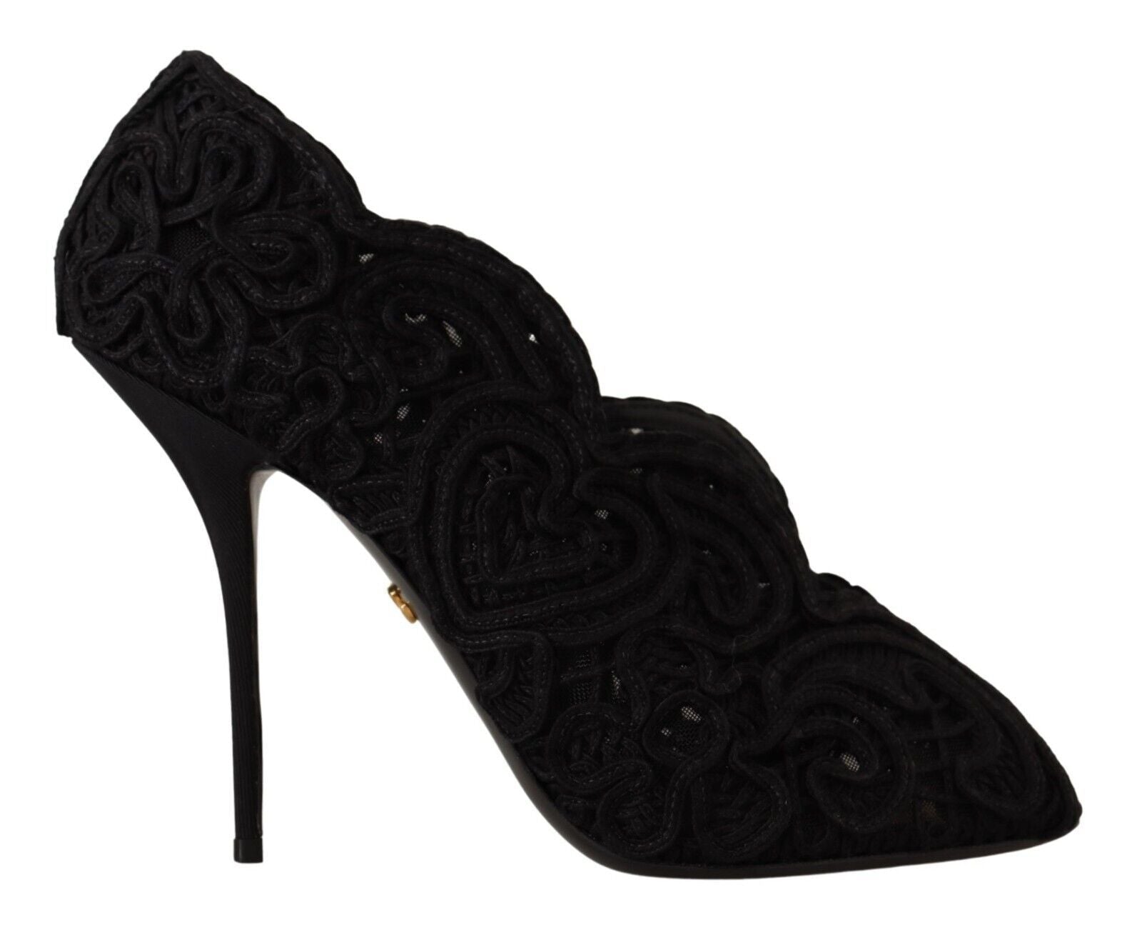 Dolce & Gabbana Black Cordonetto Ricamo Pump Open Toe Shoes - SMARTMARTNZ