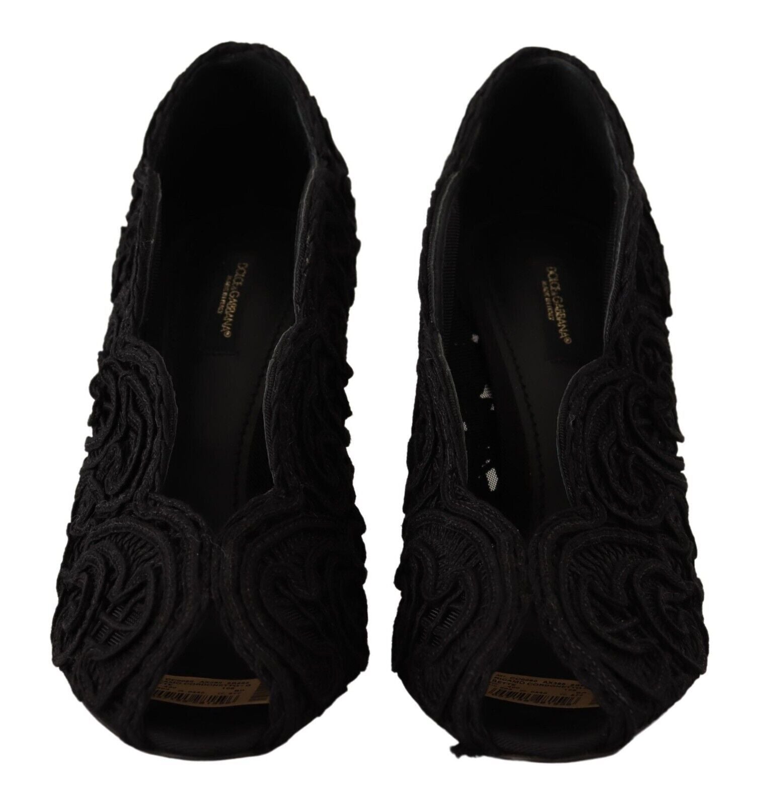 Dolce & Gabbana Black Cordonetto Ricamo Pump Open Toe Shoes - SMARTMARTNZ