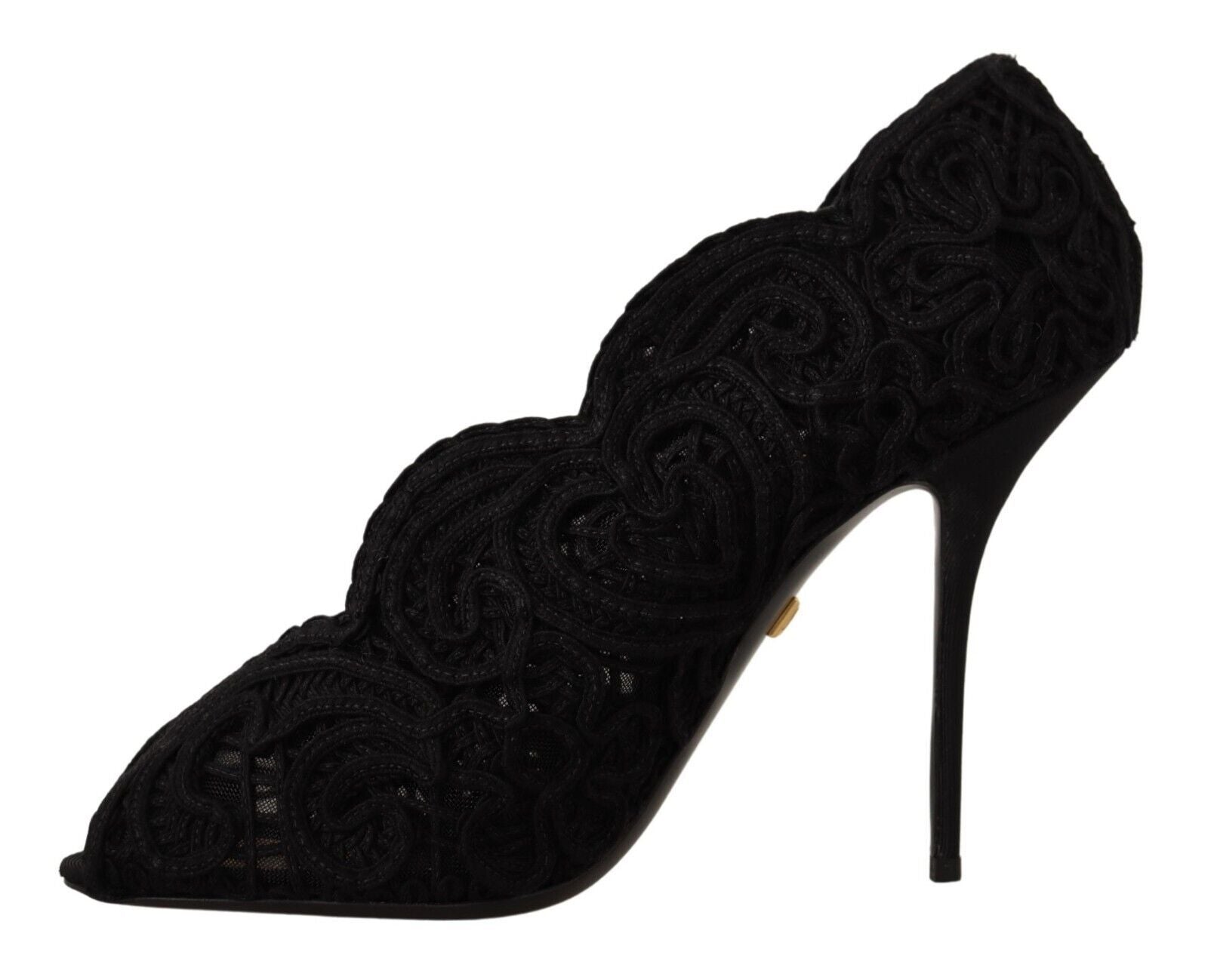 Dolce & Gabbana Black Cordonetto Ricamo Pump Open Toe Shoes - SMARTMARTNZ