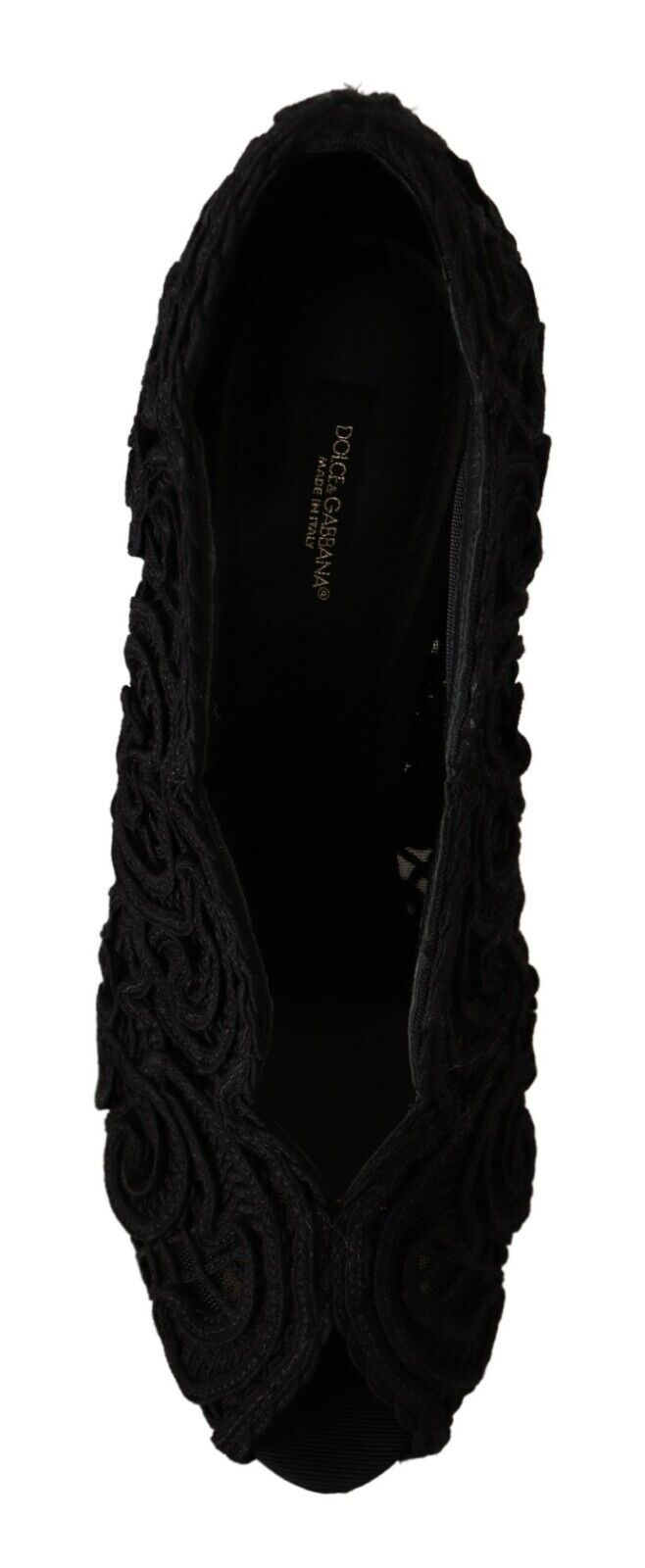Dolce & Gabbana Black Cordonetto Ricamo Pump Open Toe Shoes - SMARTMARTNZ