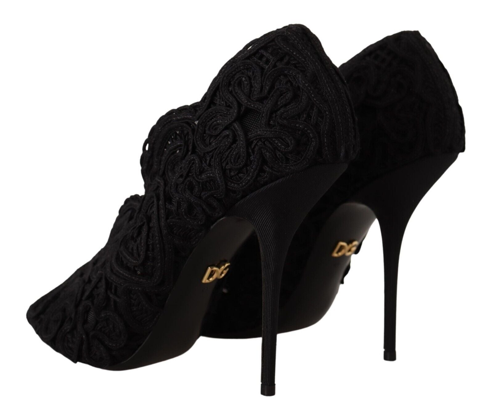 Dolce & Gabbana Black Cordonetto Ricamo Pump Open Toe Shoes - SMARTMARTNZ