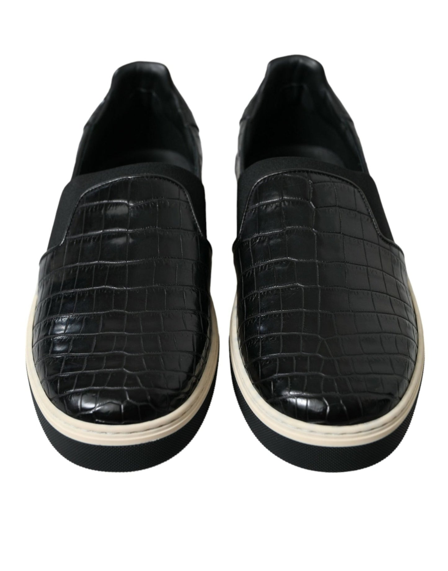 Dolce & Gabbana Black Croc Exotic Leather Sneakers Shoes - SMARTMARTNZ