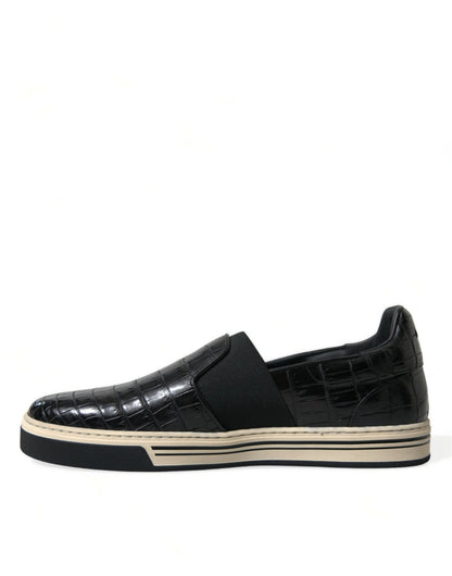 Dolce & Gabbana Black Croc Exotic Leather Sneakers Shoes - SMARTMARTNZ