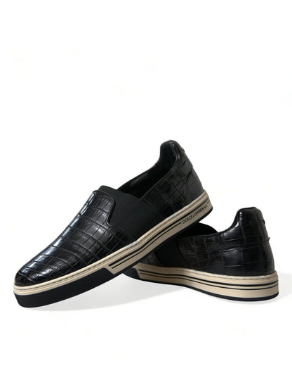 Dolce & Gabbana Black Croc Exotic Leather Sneakers Shoes - SMARTMARTNZ