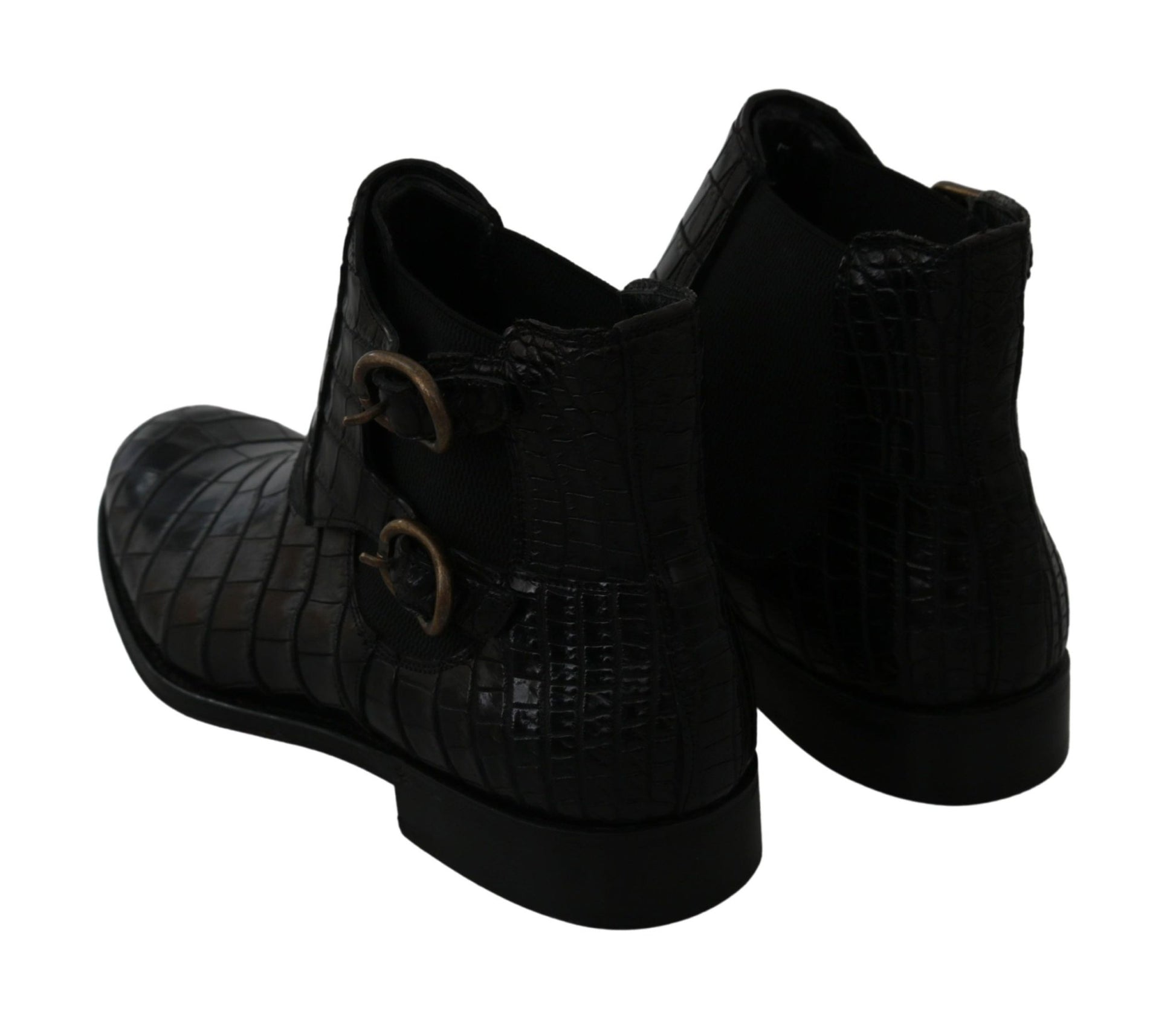Dolce & Gabbana Black Crocodile Leather Derby Boots Shoes - SMARTMARTNZ