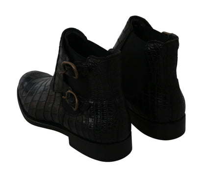 Dolce & Gabbana Black Crocodile Leather Derby Boots Shoes - SMARTMARTNZ