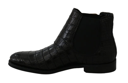 Dolce & Gabbana Black Crocodile Leather Derby Boots Shoes - SMARTMARTNZ