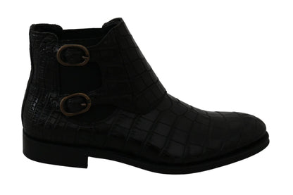 Dolce & Gabbana Black Crocodile Leather Derby Boots Shoes - SMARTMARTNZ