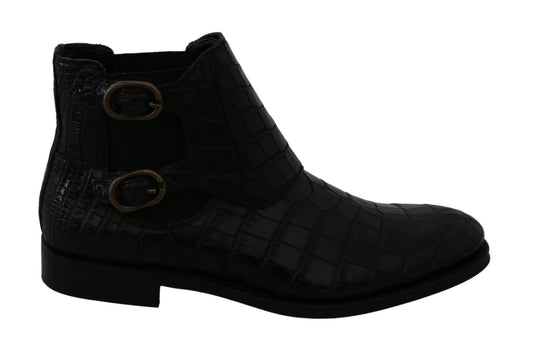 Dolce & Gabbana Black Crocodile Leather Derby Boots Shoes - SMARTMARTNZ