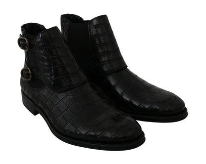 Dolce & Gabbana Black Crocodile Leather Derby Boots Shoes - SMARTMARTNZ