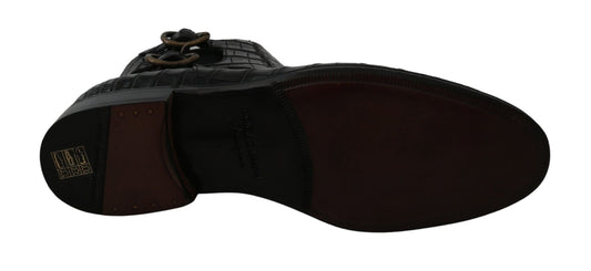 Dolce & Gabbana Black Crocodile Leather Derby Boots Shoes - SMARTMARTNZ