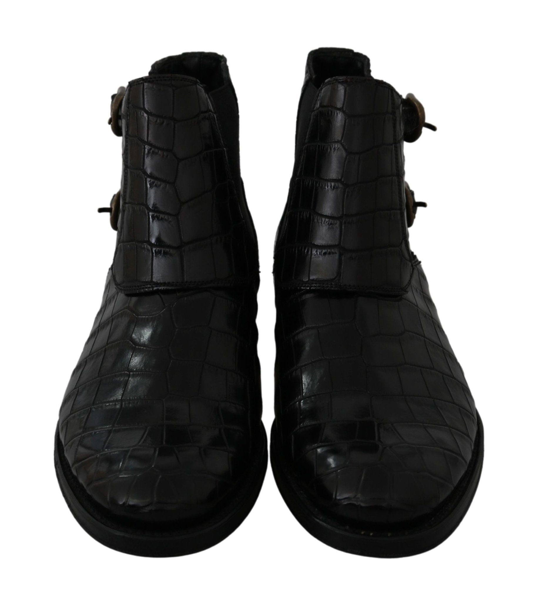 Dolce & Gabbana Black Crocodile Leather Derby Boots Shoes - SMARTMARTNZ