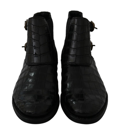 Dolce & Gabbana Black Crocodile Leather Derby Boots Shoes - SMARTMARTNZ