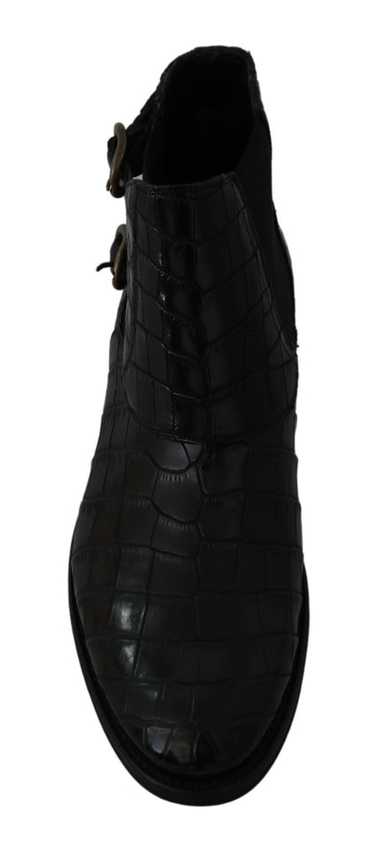 Dolce & Gabbana Black Crocodile Leather Derby Boots Shoes - SMARTMARTNZ