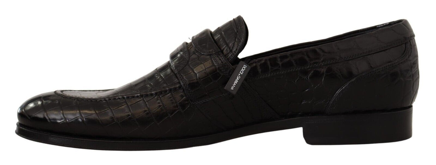Dolce & Gabbana Black Crocodile Leather Slip On Moccasin Shoes - SMARTMARTNZ